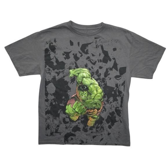 Marvel Hulk Smash Graphic Tee Shirt Size 14 – Gray Black Shatter Print - Picture 1 of 3